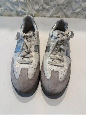 White Leather Sneakers with Light Gray Suede Accents